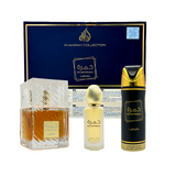 Lattafa Khamrah Unisex 3-Piece Set β 3.4 oz Eau De Parfum, 6.7 oz Deo, 1.7 oz Hairmist